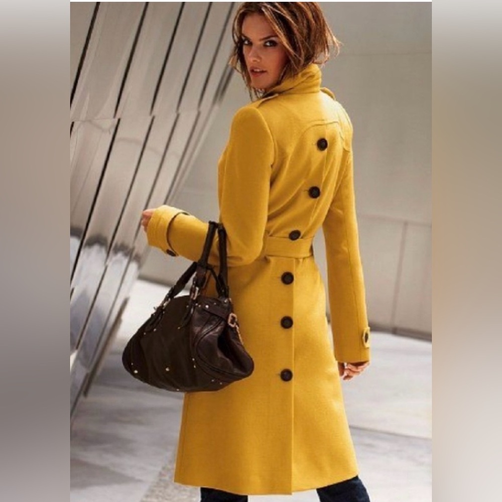 Victoria's Secret Mustard Yellow Pea Coat with Button Up Back
